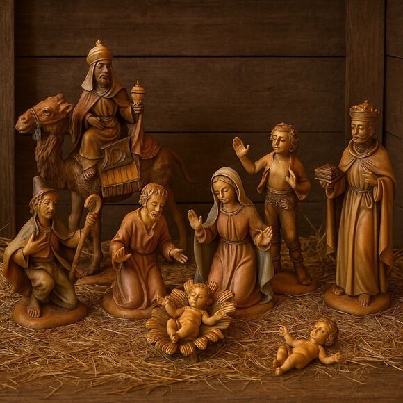 Vintage Depose Italy Nativity Set 10 Pc + Bonus Baby Jesus Hand Painted - Picture 1 of 8